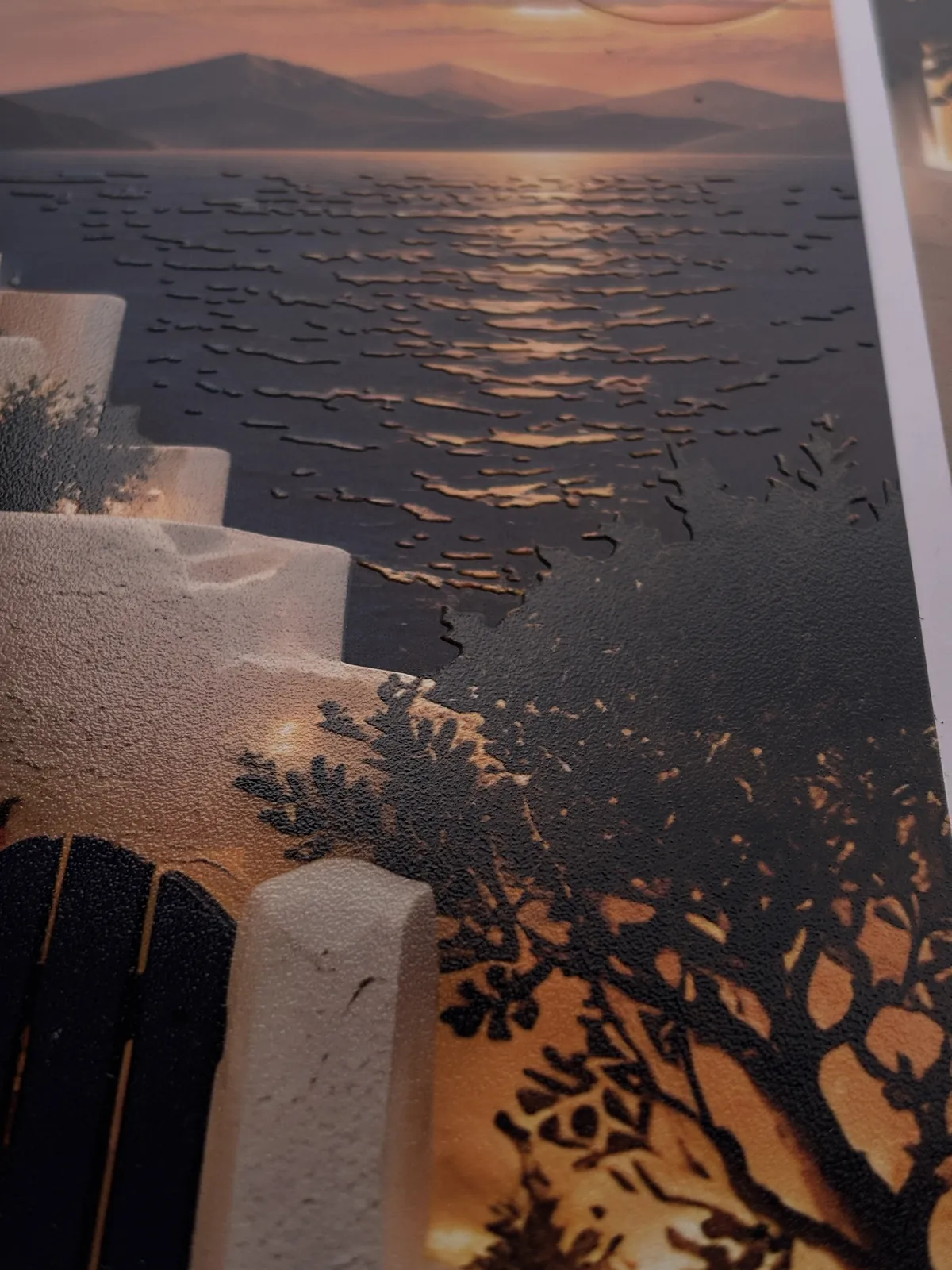 Close-up of raised UV ink texture on a printed panel